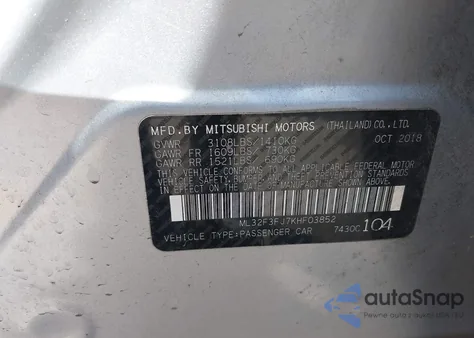 2019 Mitsubishi Mirage G4 Es from USA, damaged, VIN ML32F3FJ7KHF03852